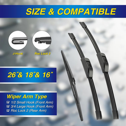 5 PLUS® Silicone Windshield Wipers Replacement for 2007-2014 Ford edge, 2007-2015 Lincoln MKX Wiper Blades(Set of 3),Automotive Replacement Windshield Wiper Blades For My Car-26"/20"/14" - Colors B