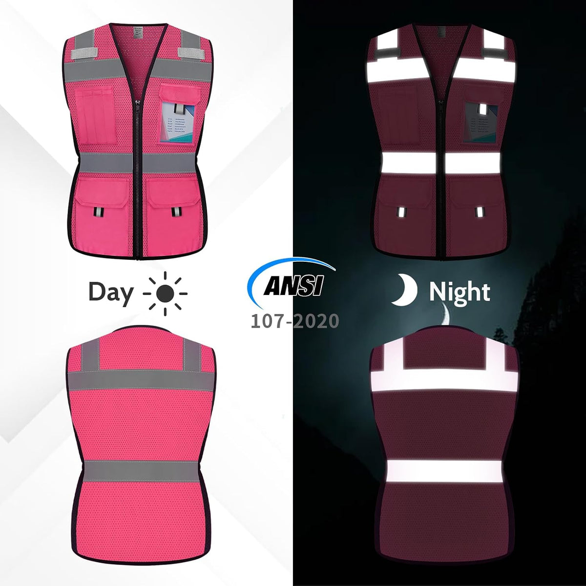 Reflective Vest for Women, Mesh Womens Safety Vest with 11 Pockets and Zipper, Hi Vis Neon Construction Work Vest for Lady Surveyors/Workers, Snugly-Fitted, ANSI Compliant (U-Yellow, S)