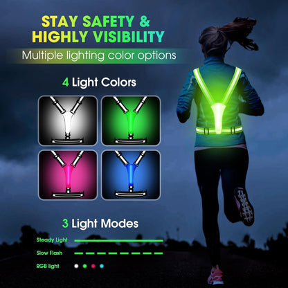 LED Reflective Light Up Safety Running Vest for Biking Walking at Night, LOYAL SEA High Visible Adjustable Running Light for Runners Rechargeable with Pouch, Reflective Running Belt Gear for Men Women