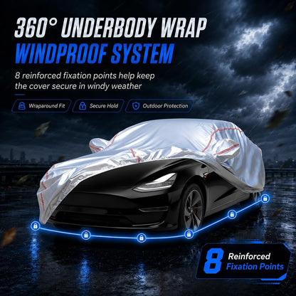 Car Cover for Sedan, Waterproof All Weather Heavy Duty, 360° Underbody Wrap Windproof Design, Quick Install Outdoor Vehicle Cover, Fits 186-193 in