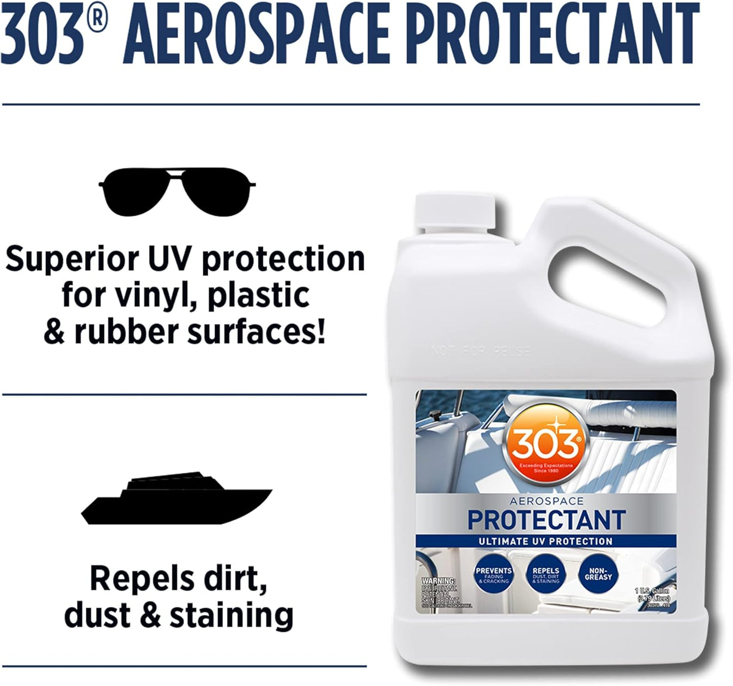 303 Products Marine Aerospace Protectant Spray, UV Protection for Boat Vinyl & Surfaces – Repels Dust, Dirt & Staining, Matte Finish, Restores Like-New Appearance, 32 oz