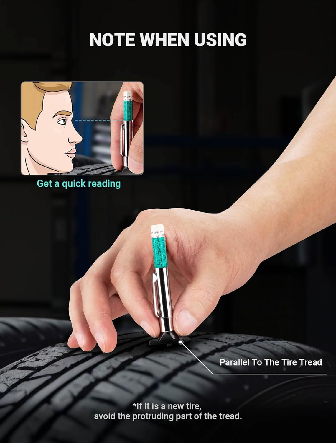 LUMITECO 3-Pack Tire Tread Depth Gauge, Color Coded Tire Tread Gauge in 1/32 Inch, Efficient Tread Depth Gauge 32nds Tire Measure Tool Depth for Car, Semi Truck Tire Wear Tread Checker