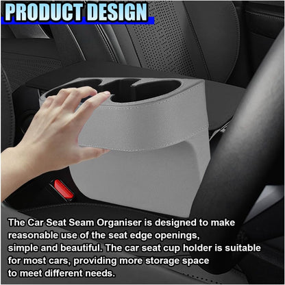 ZIMISI Car Cup Holder, PU Leather Auto Front Console Gap Filler Organizer, Multifunctional Cup Drink Holder, Car Seat Gap Filler Storage Box, Coin Bucket, Cell Mobile Phone Holder (Grey)