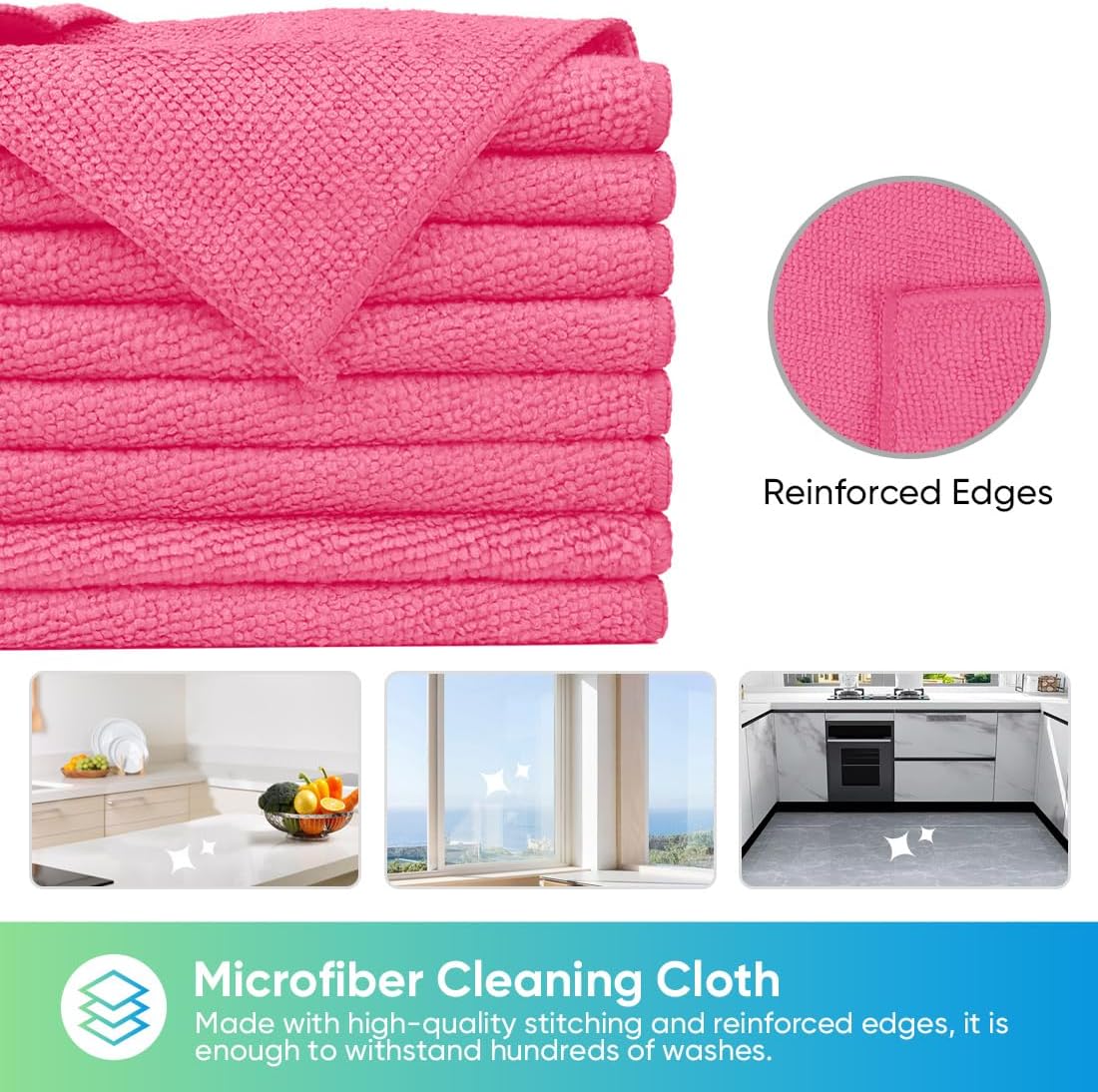 HOMEXCEL Microfiber Cleaning Cloth 210GSM, Pack of 12, Size:11.5" x 11.5", Ultra-Soft, High-Density Non-Abrasive Cleaning Towels for Cars, Glass, Kitchen, Reusable Rags, Blue/Green/Yellow/Pink