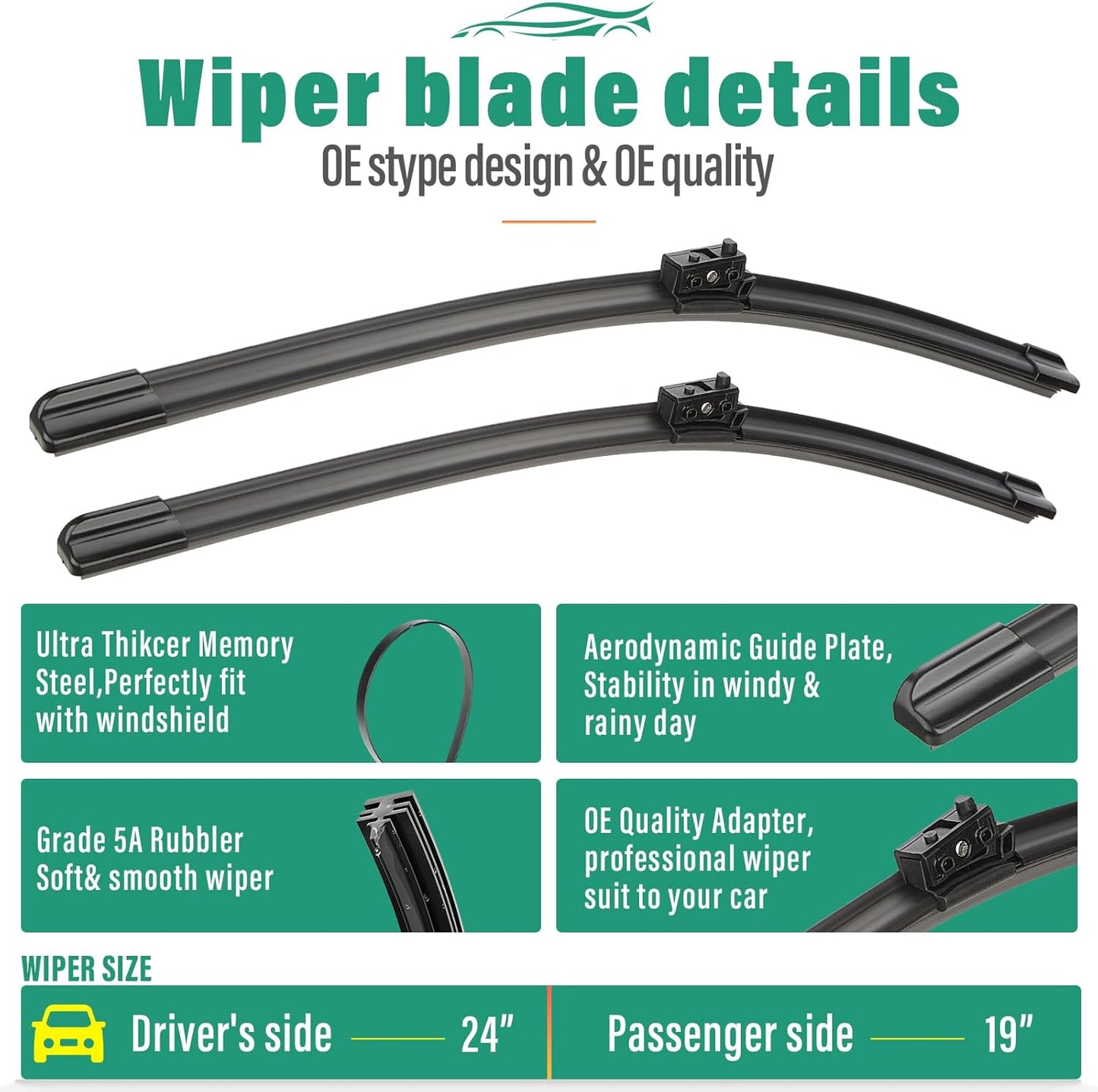 26" 16" 12" Windshield Wiper Blades Replacement for Toyota RAV4 2019 2020 2021 2022 2023 2024 2025 RAV 4 / Mazda 5 2006-2015 Premium All Weather Front Rear Wipers Set - OEM Quality (Pack of 3) - Colors D