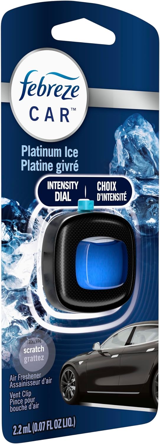 Febreze Car Air Freshener Vent Clip Platinum Ice Scent, .07 oz. Car Vent Clip, Pack of 4
