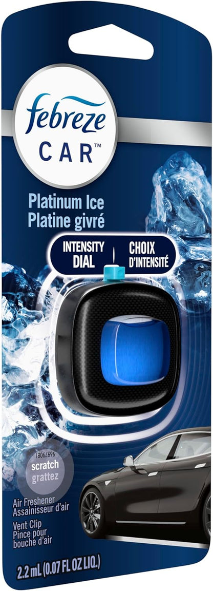 Febreze Car Air Freshener Vent Clip Platinum Ice Scent, .07 oz. Car Vent Clip, Pack of 4