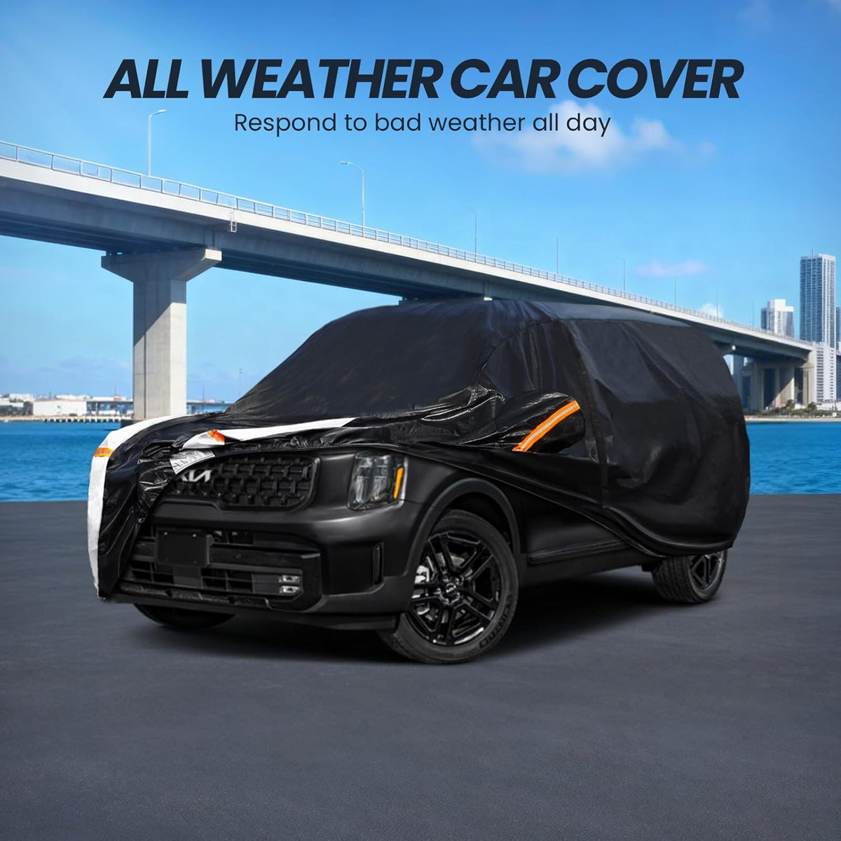 Large SUV Car Cover for Chevy Suburban 100% Waterproof All Weather, Heavy Duty Outdoor Full Exterior Covers Rain Sun Wind UV Protection. - Colors C