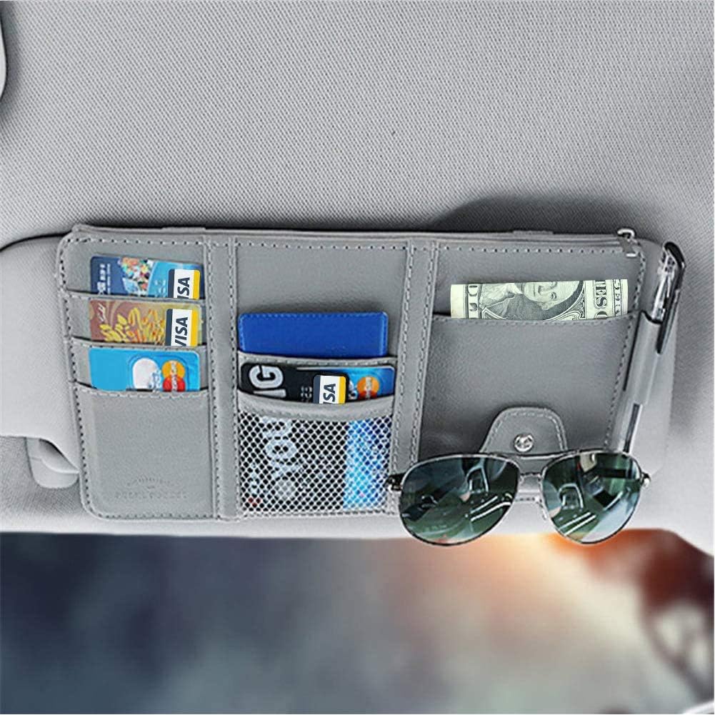 Car Visor Organizer, Auto Interior Accessories, Car Truck SUV Storage Pouch Holder, with Multi-Pocket Net Zipper (Black)