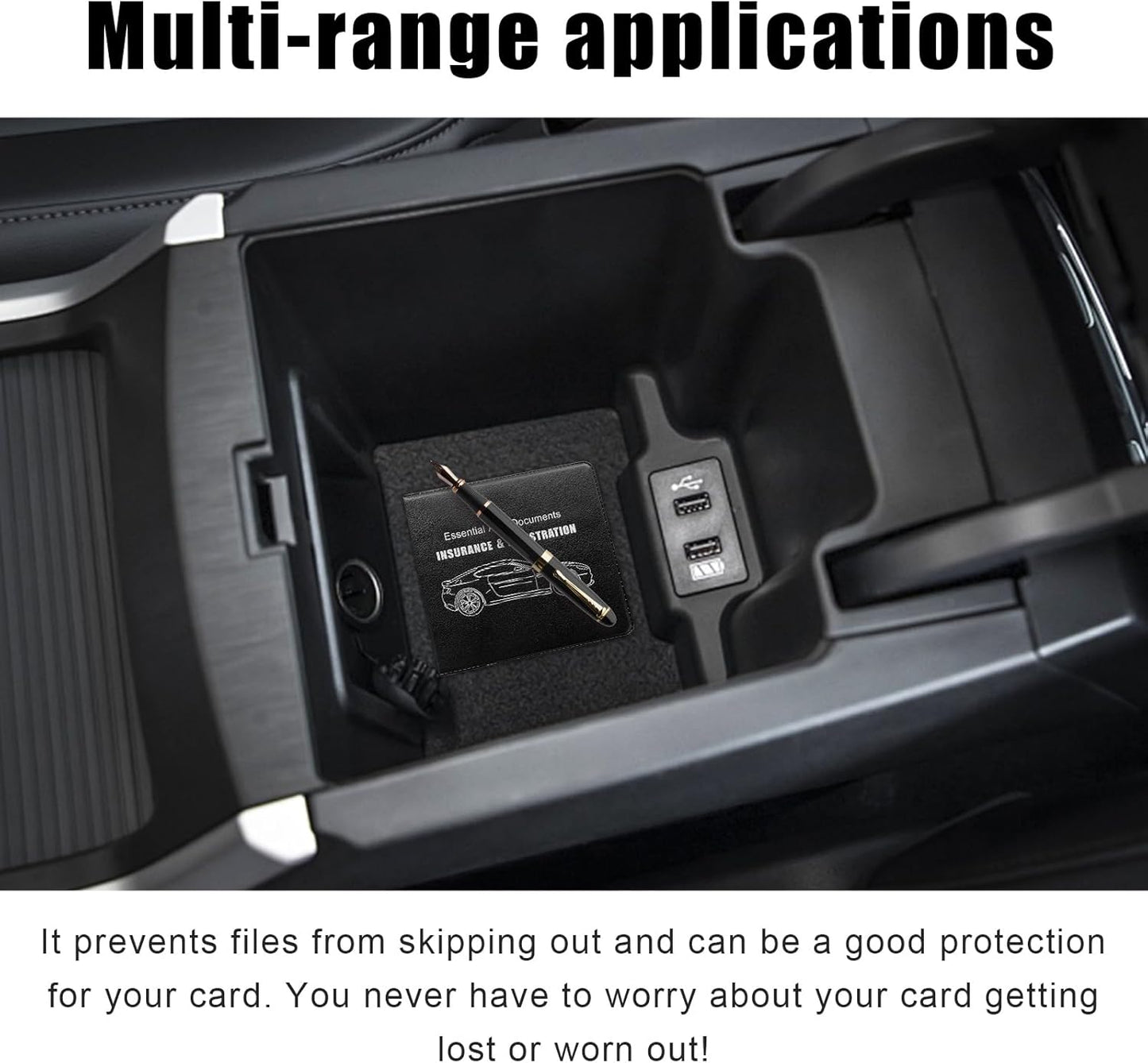 4 PCS Car Registration and Insurance Holder, Vehicle Glove Box Organizers with Closure for License Document, Auto Essential Paperwork Wallet Case Holder, Car Accessories (Black, Car Logo)