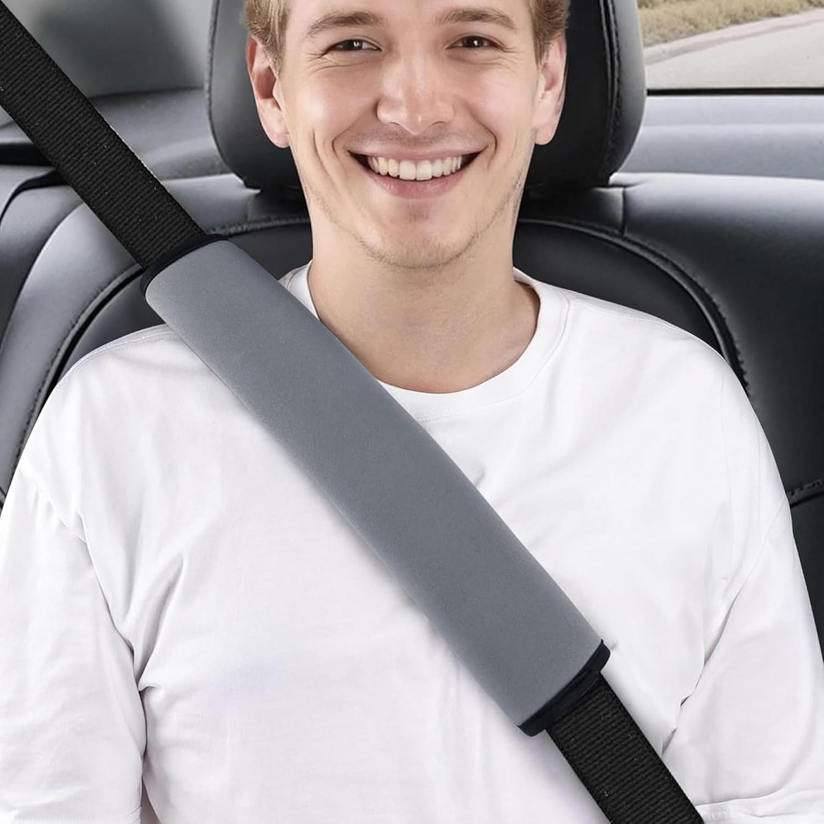Extra Long Car Seat Belt Cover, 2Pack Waterproof Seatbelt Shoulder Pad for Comfortable Driving, Soft Seatbelt Strap Covers for Adults Kids Women & Men, Machine Washable, Grey