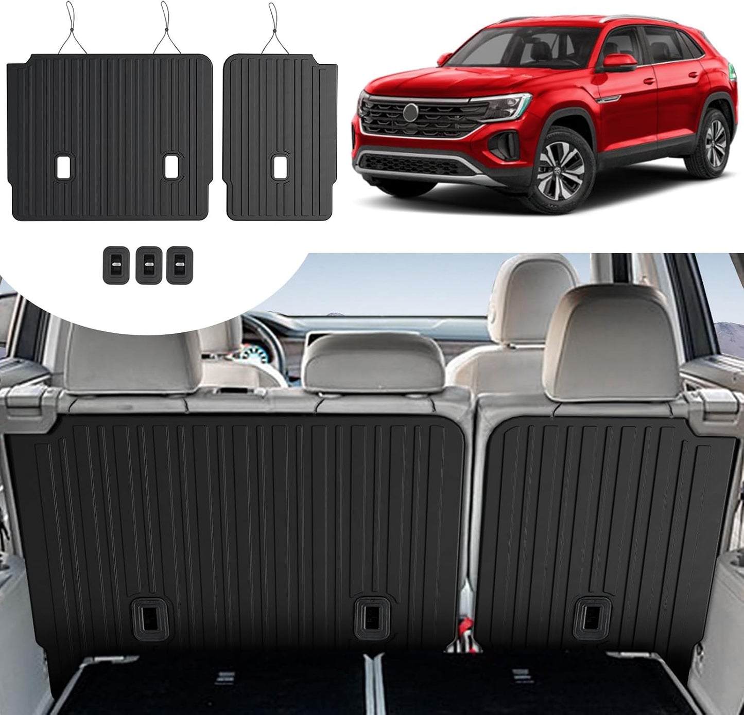 Floor Mats for 2018-2025 2026 Volkswagen Atlas 7 Passenger Bench Seating (Not for Cross Sport), All Weather TPE Durable Cargo Mat with Backrest Mats for VW Atlas Accessories