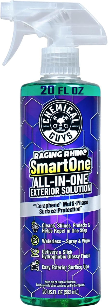 Chemical Guys Raging Rhino Waterless Car Wash And Quick Detailer Spray, No Rinse Exterior Cleaner For Paint, Glass, Wheels, Plastic, And Chrome, Spray And Wipe Shine, 20 Fl Oz