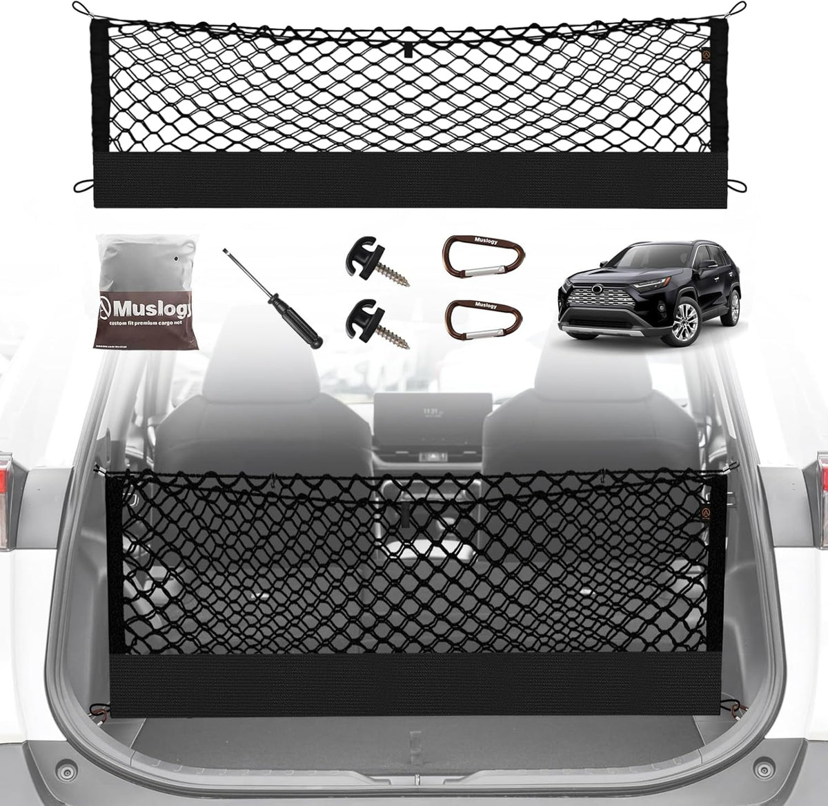 Muslogy Truck Bed Cargo Net Trunk Netting Compatible with 2023-2025 2026 Honda CR-V Accessories, Pickup Cargo Organizer SUV Sedan Storage Net w/Heavy Duty Carabiners - Colors A