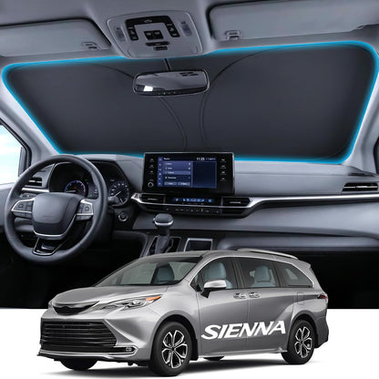 Wigoo Tesla New Model Y Accessories Windshield Sunshade [OEM Design, 100% Sun Blockage] Foldable Heat Insulation Sunshade with Storage Bag, for Model Y 2020~2026 (Juniper), Silver Coating - Colors B