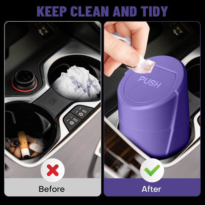 Car Trash Can Bin with Lid - Car Garbage Can Cup Holder - Pink Mini Leakproof Vehicle Garbage Bin with 20pcs Trash Bags - Automobile Organizers and Storage for Front Back Seat Accessories