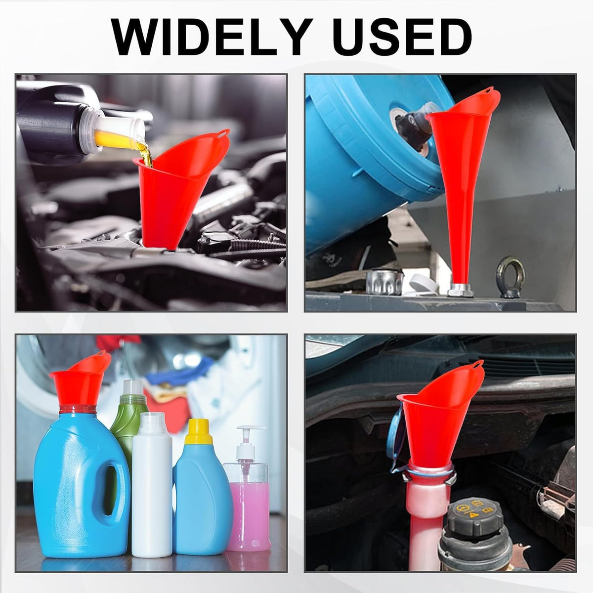 3-Pack Long-Neck Oil Funnels, 11" Multi-Purpose Funnels for Automotive & Motorcycle Use – Reusable Funnel for Oil, Gas & Transmission Fluid (Orange&Blue&Black)