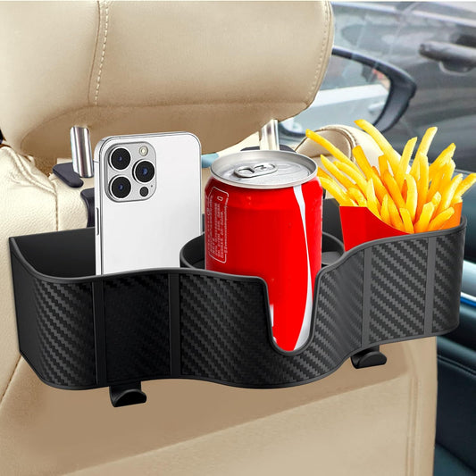 OUSHASAA 3-in-1 Car Headrest Backseat Organizer with 3.7" Backseat Cup Holder for Car, Seat Back Organizer with Hooks (2pc)