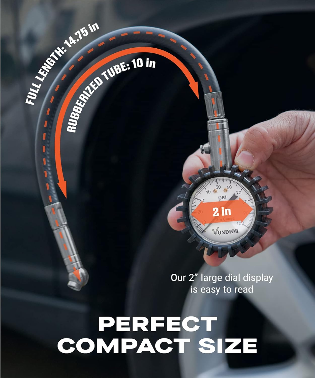 Tire Pressure Gauge - (0-60 PSI) Heavy Duty, Certified ANSI Accurate with Large 2 Inch Easy to Read Glow Dial, Low - High Air Pressure Gauge. Tire Gauge for Car and Trucks Tires by Vondior