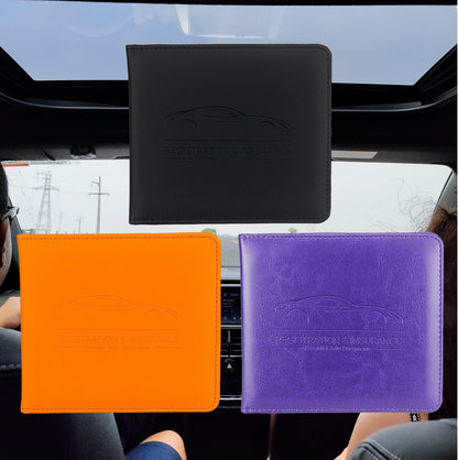 Car Registration and Insurance Holder, Premium Pu Leather Vehicle Glove Box Organizer - for Driver License, Cards & Essential Documents (L-Orange)