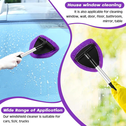 Potchen 8 Pcs Car Windshield Cleaner Tool Kit with Extendable Handle, Microfiber Towel Pads, Brush, Empty Spray Bottle for Auto Glass Wiper Suvs Rvs & Home Windows(Purple)