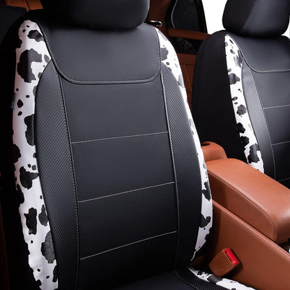 Flying Banner Carbon Fiber Leather Vehicle Seat Covers, Leopard Gray Black, Universal Fit - 8PCS
