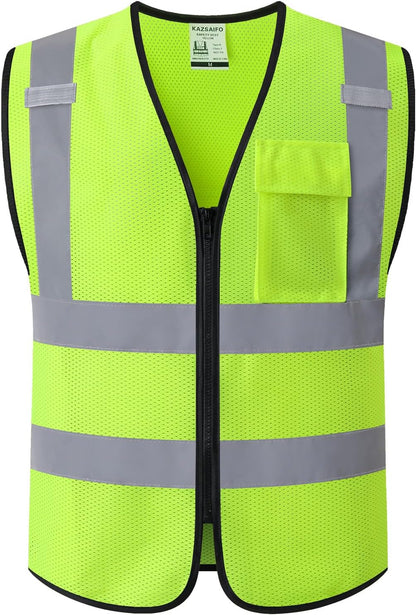 Hi Vis Reflective Safety Vest for Men Women with Chest Pocket Mesh High Visibility Class 2 Construction Vest,Meets ANSI/ISEA Standard(KZ179-Yellow-L)