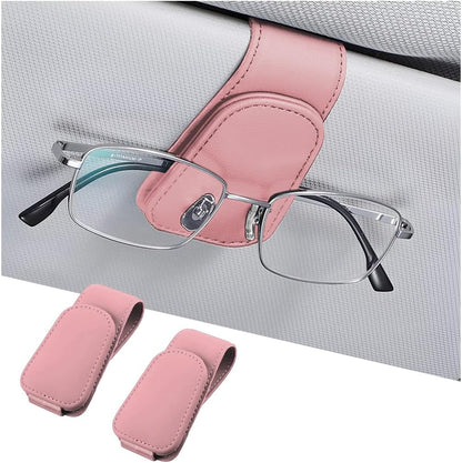 AICEL Sunglasses Holders for Car Sun Visor, Leather Eyeglasses Hanger Mounter, Magnetic Glasses Holder and Ticket Card Clip, Auto Interior Accessories Universal for SUV Pickup Truck