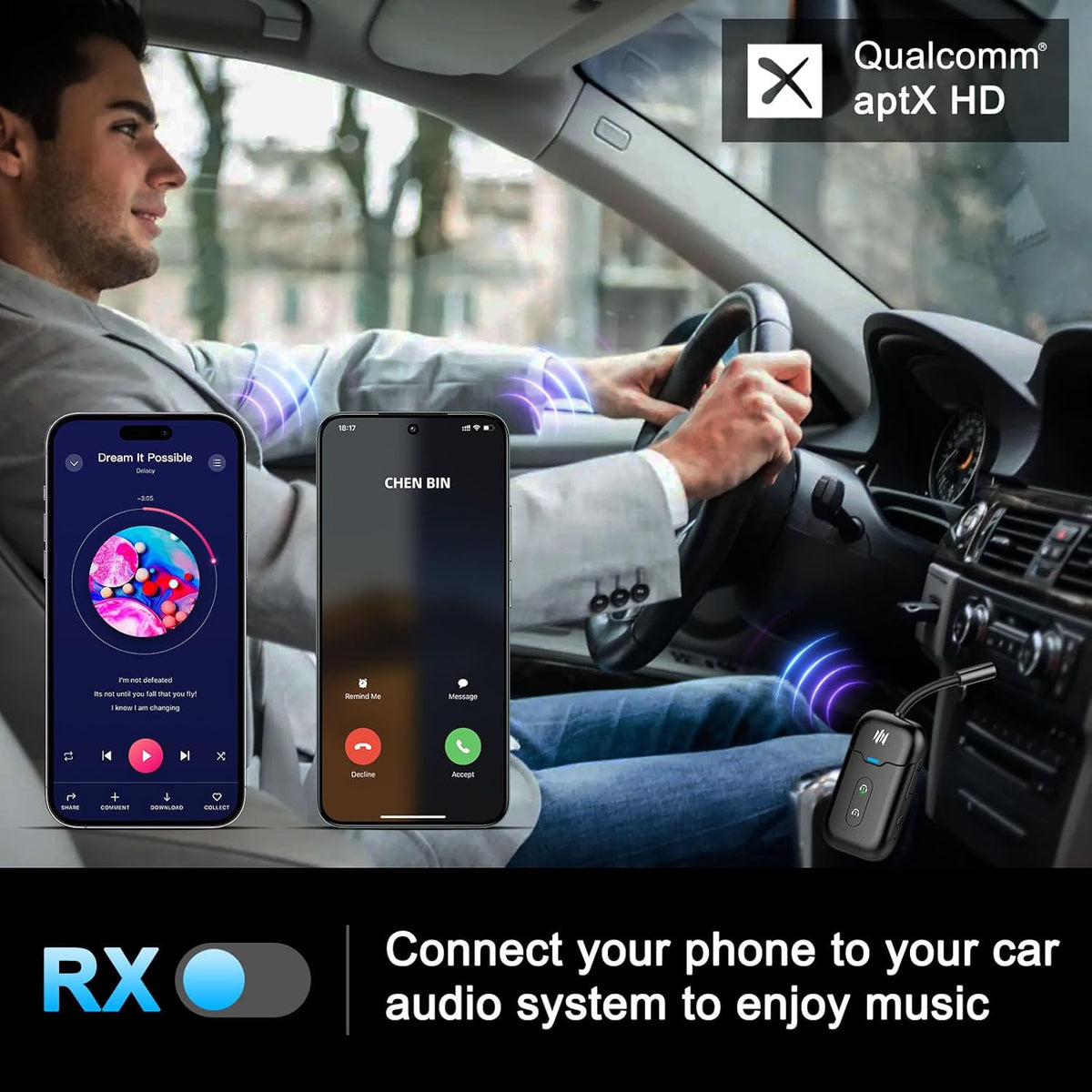 Premium Airplane Bluetooth 5.4 Transmitter Adapter,Supports 2 AirPods/Headphones 2-in-1 Bluetooth Transmitter Receiver with aptX Low Latency,Wireless Adapter for Flight,TV,Gym,Tablets Car Stereo