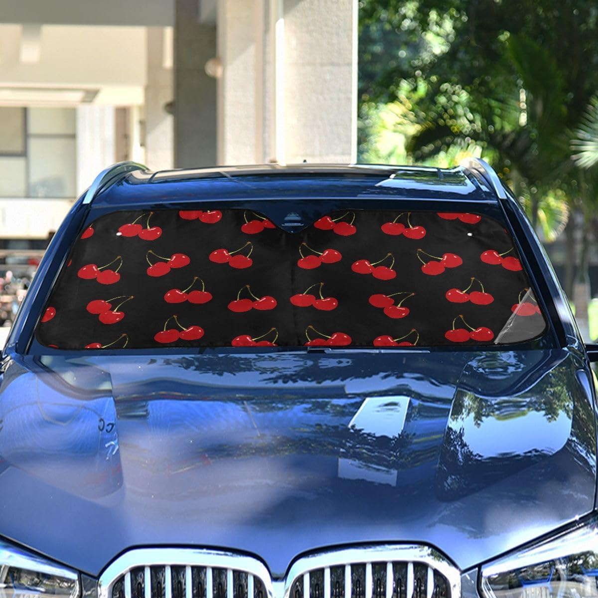 Black Leopard Car Windshield Sun Shade Animal Skin Print Foldable UV Ray Sun Visor Protector Sunshade to Keep Your Vehicle Cool (51" x 27.6")