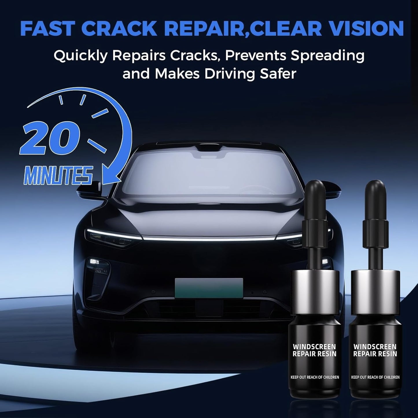 Windshield Repair Kit, Car Windshield Chip Repair Kit, Nano Glass Crack Repair, Auto Glass Crack Chip Quick Fix Tools, Bulls-Eye and Star-Shaped Crack-2 Bottles