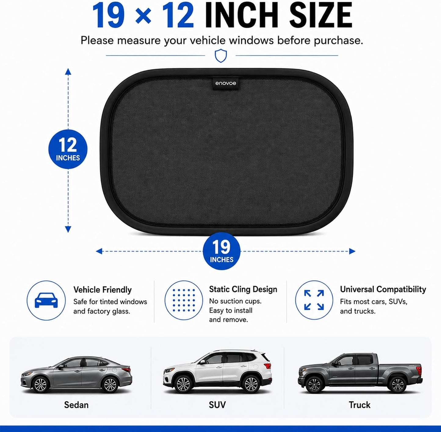 Enovoe Car Window Shades for Baby (4 Pack) - 21"x14" - Sun Shade Blocker, Cling - Glare Shield and UV Rays Protection for Your Child - Side Windows Screens for SUV- Mesh Window Shades for Car Baby
