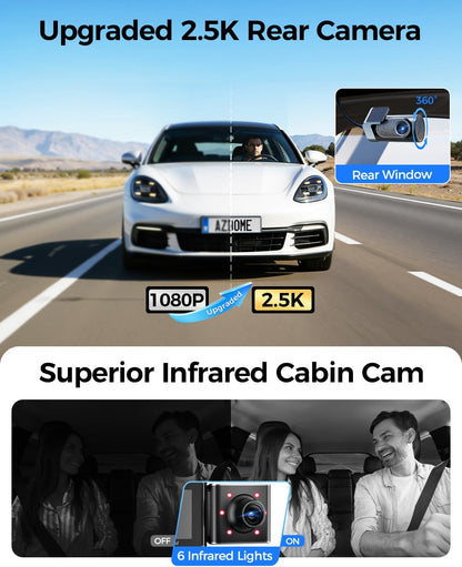 AZDOME M550 Max 4K 3 Channel Dash Cam, Dual STARVIS 2 Sensors, 4K+2.5K+1080P Front and Rear Inside Triple Car Camera, Built-in WiFi GPS, 64GB Card Included, IR Night Vision, Ride Share Accessories
