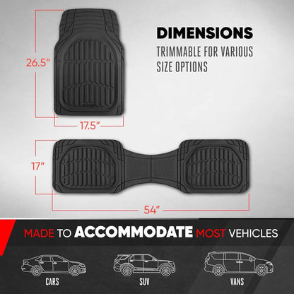 Motor Trend FlexTough Advanced Heavy Duty Black Rubber Car Floor Mats & Cargo Liner for SUV & Car Full Set - Universal Trim to Fit All Weather Automotive Floor Mat & Cargo Liners for SUV, Car, & Van