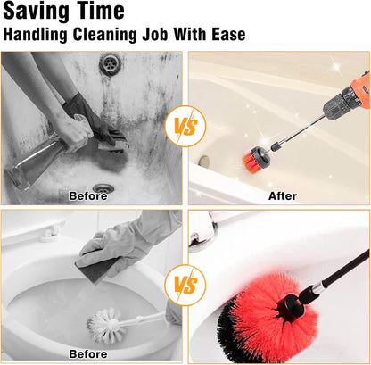 8 Pcs Drill Brush Attachment Set, Power Cleaning Scrub Brush Kit with Extend Long Attachment, All Purpose Drill Scrub Brushes for Car, Grout, Floor, Tub, Bathroom and Kitchen (Yellow)
