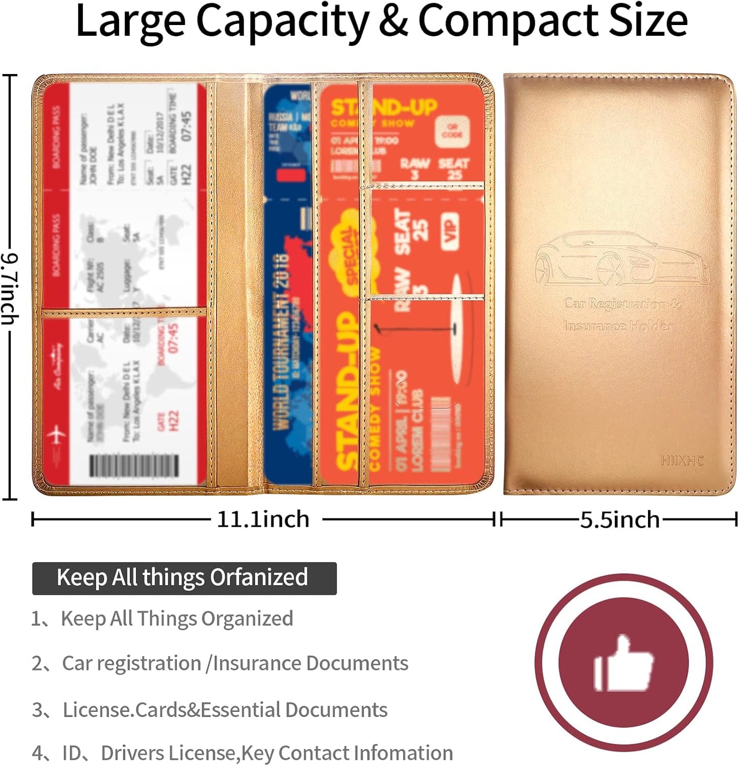 Car Registration and Insurance Card Holder - Leather Vehicle Glove Box Automobile Documents Paperwork Wallet Case Organizer for ID, Driver's License, Key, Cards - Car Accessories for Women&Men
