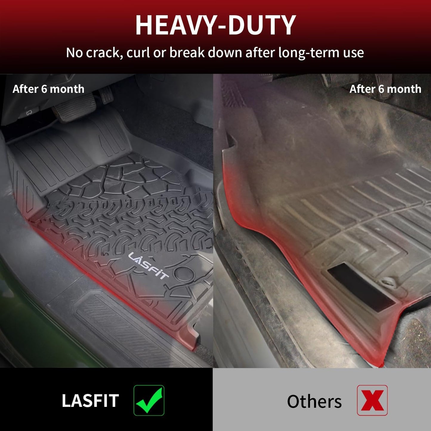 LASFIT Floor Mats for Ford F-150 2021-2026 | F150 Lightning 2022-2025 SuperCrew (Rear w/Fold Flat Storage) Carpet Floor All Weather Car Liners TPE Truck Mats - 1st and 2nd Row, 3pcs Black