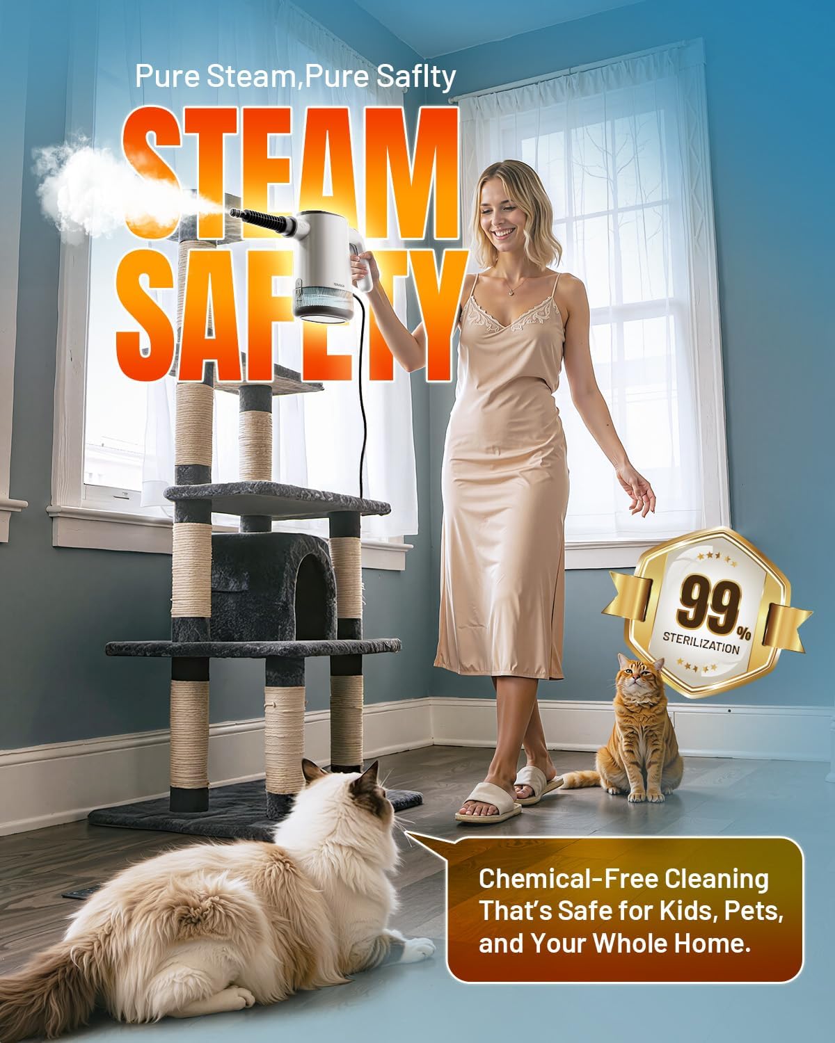 Handheld Steam Cleaner, 15s Fast Heating, Adjustable Steam, 650mL Large Water Tank, Pressurized Portable Steamer for Cleaning Home, Kitchen, Car, Bathroom, Tile, Furniture, Multi-Surface