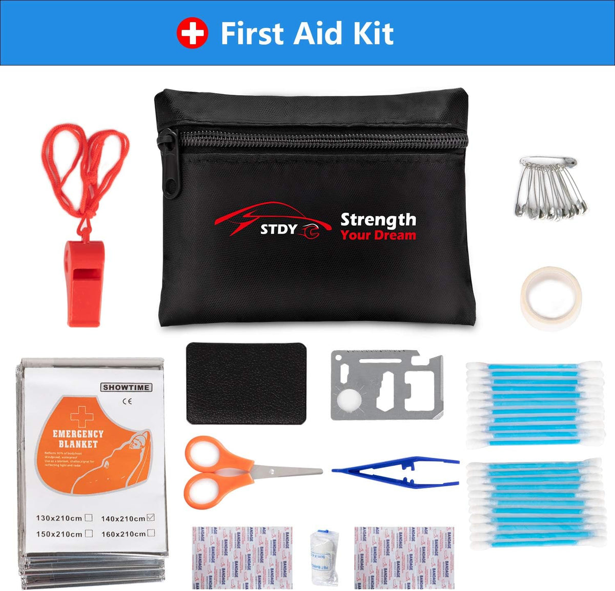 STDY Car Roadside Emergency Kit, Vehicle Truck Safety Road Side Assistance Kits Auto Accessory, with Jumper Cables, Tow Rope, Reflective Triangle, Tire Pressure Gauge, etc