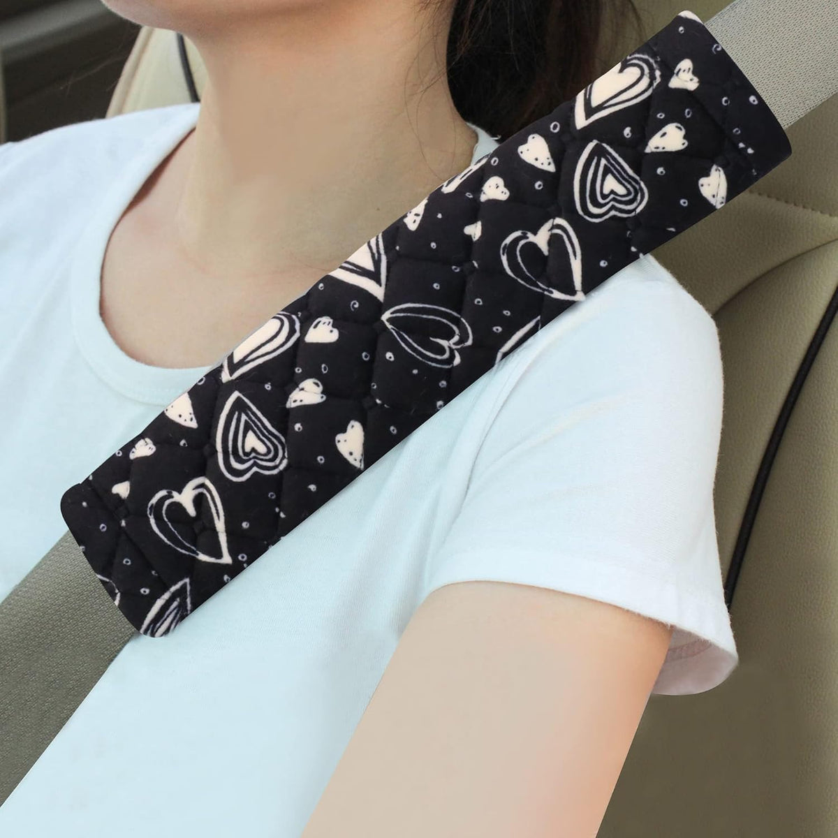 Amooca Soft Auto Seat Belt Cover Seatbelt Shoulder Pad 2 PCS for a More Comfortable Driving Compatible with All Cars and Backpack Black