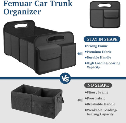 Femuar Car Trunk Organizer with Large Capacity Waterproof Car Accessories for Women & Men, Collapsible Trunk Organizer for Suv/Jeep/Sedan,Tools (Black, Standard)
