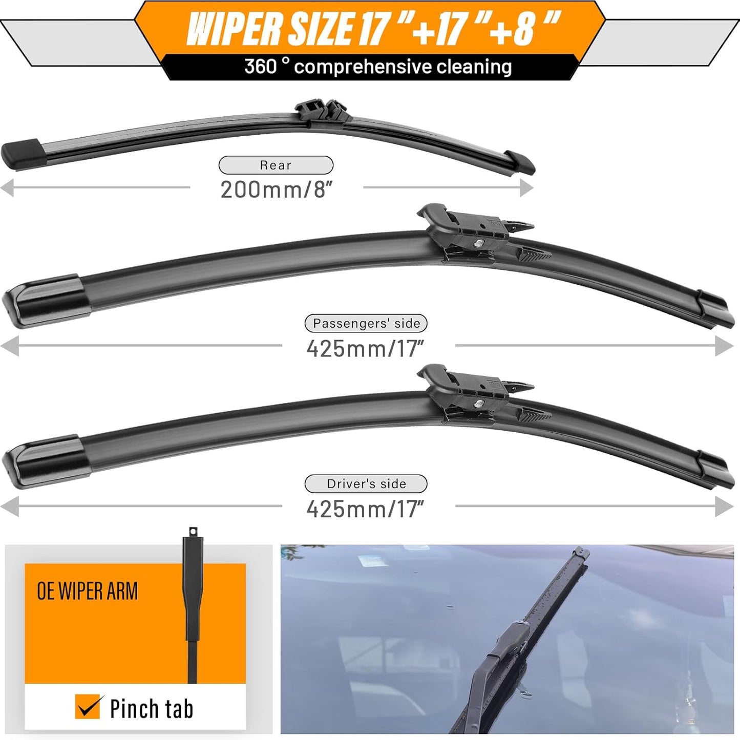 AUTOBOO 3-Pack Windshield Wiper Blades for Subaru Outback 2020-2025, Original Equipment Replacement 26"+18" Front and 16" Rear, All-Weather Performance, Easy One-Click Install