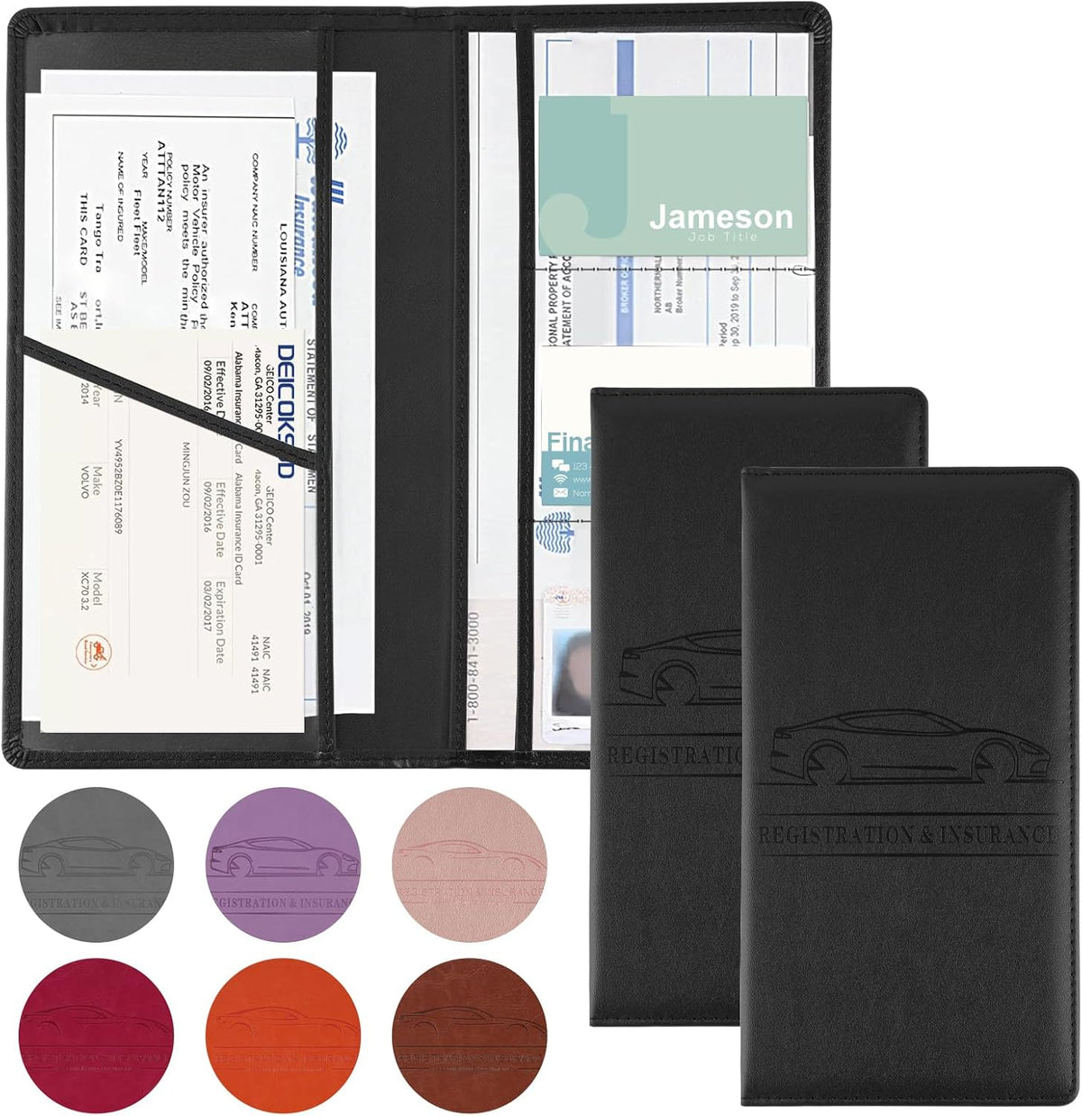 JUSTTOP 1Pack Car Registration and Insurance Holder,Car Document Holder for Cards License with Magnetic Shut,Vehicle Glove Box Car Organizer for Documents, Cards, License(Black)