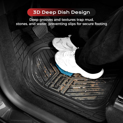 Coverado Car Floor Mats All Weather Waterproof Deep Dish Anti-Slip Car Mats Set, Heavy Duty Rubber Floor Mats for Cars, Universal Trim to Fit Automotive Floor Mats for Cars Trucks SUV, Black&Red