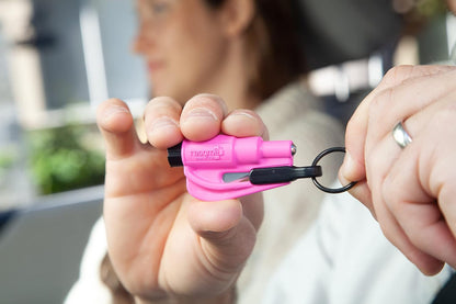 RESQME The Original Emergency Keychain Car Escape Tool, 2-in-1 Seatbelt Cutter and Window Breaker, Made in USA, Family Pack of 3 - Blue, Pink, Yellow -Compact Emergency Hammer