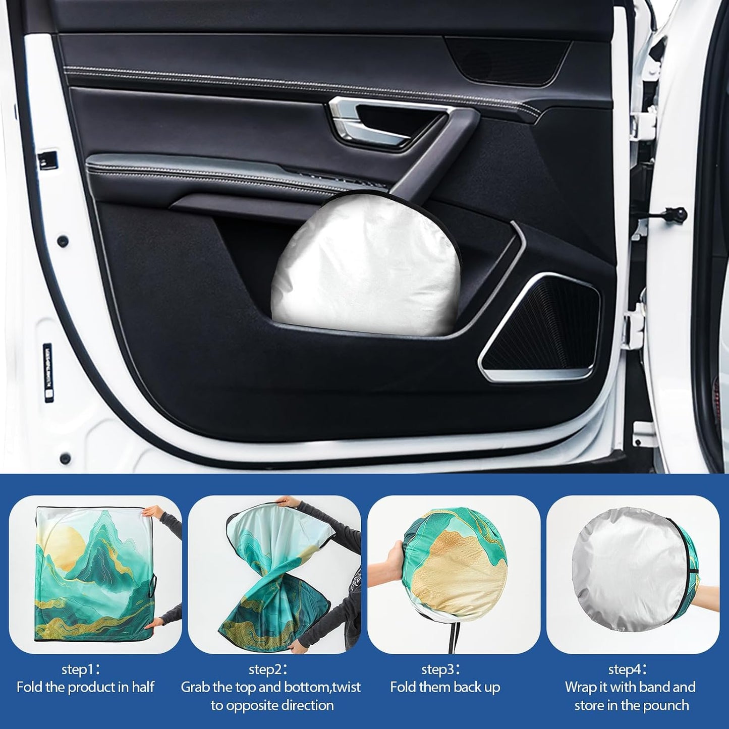 Fauson Car Windshield Sun Shade for Sedans, SUVs & Trucks Reflective UV Block Sunshade Visor Shield Foldable with Storage Bag Blocks Sun Heat to Keep Car Interior Cool, Front Window - L 57 x 32 W