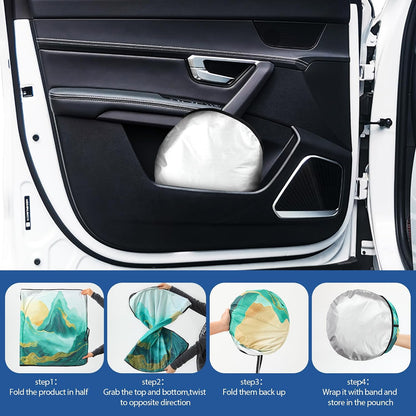 Fauson Car Windshield Sun Shade for Sedans, SUVs & Trucks Reflective UV Block Sunshade Visor Shield Foldable with Storage Bag Blocks Sun Heat to Keep Car Interior Cool, Front Window - L 57 x 32 W