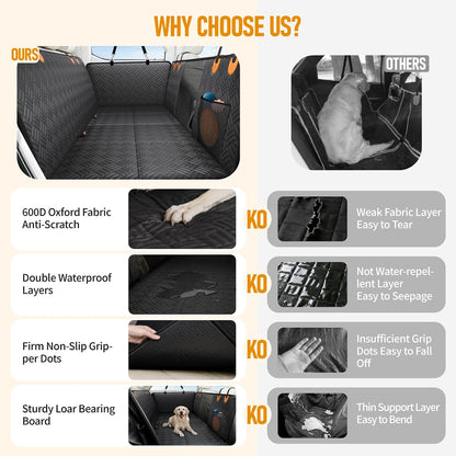 PROZAR Dog Car Seat Cover for Back Seat, Hard Bottom Back Seat Extender, Back Seat Pet Cover for Dogs - Supports 400lbs, Waterproof Heavy Duty Scratch Dog Hammock for Compact Cars/SUVs, 51in