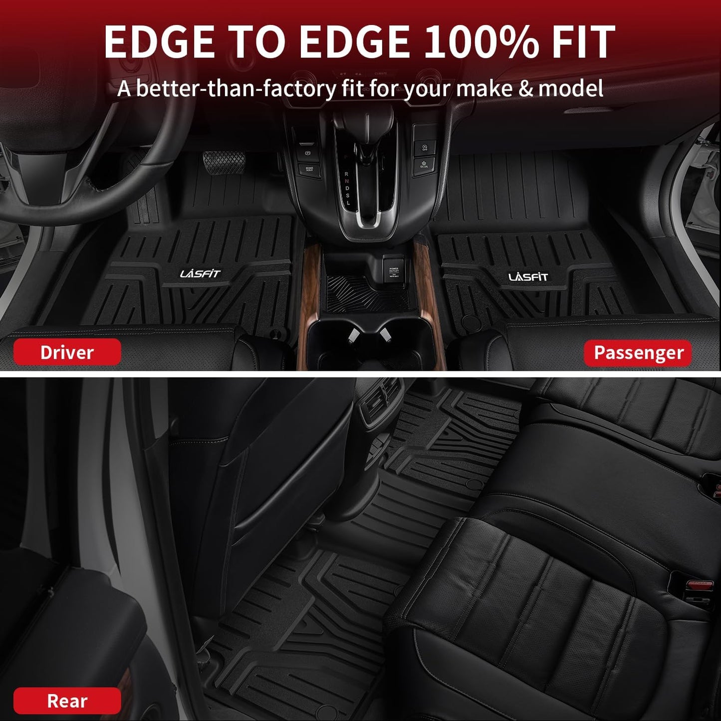 LASFIT Full Set Floor Mats for Honda CR-V 2026 2025 2024 2023 (Gasoline & Hybrid & e:FCEV), All Weather TPE Custom Fit Floor Liners 1st & 2nd Row & Seat Back Mat & Cargo Mat (Upper Position)