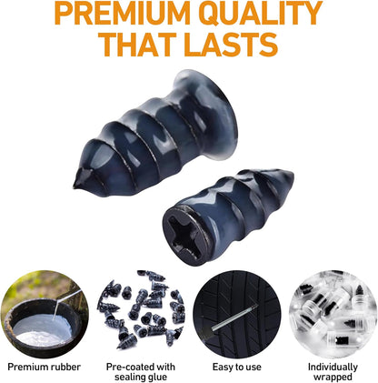 40 PCS Tire Repair Rubber Nails Kit with 2 Tubes of Black Tire Sealant Glue, 2026 New Screw in Tire Plugs Kit, Fast Self-Service Tire Repair Screws Kit for Car Motorcycle Truck Tractor Puncture Repair